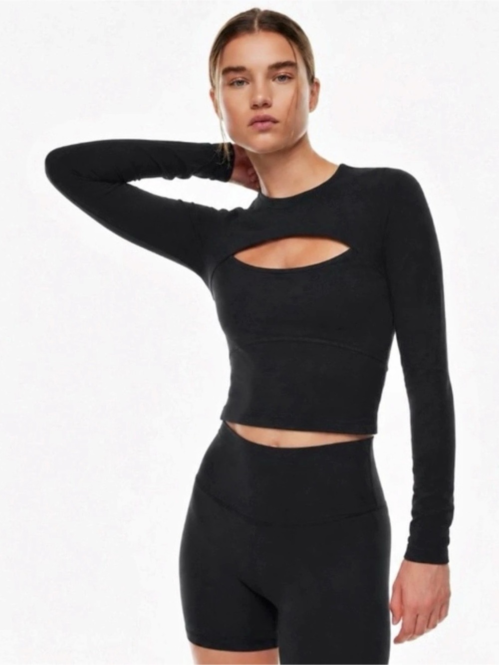 Aritzia TNA Black Long Sleeve Scooped Neck Women's Medium Cut Out